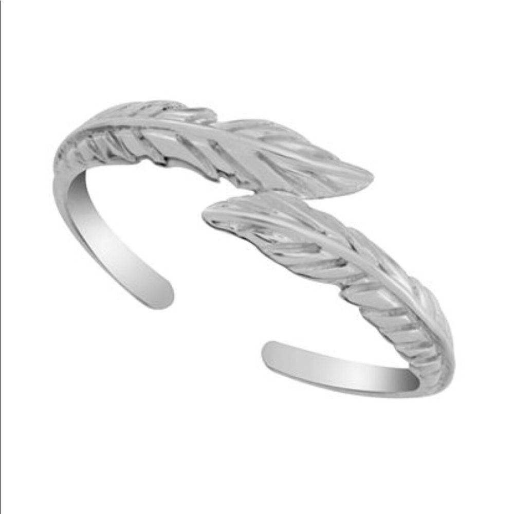 New Sterling Silver Summer Boho Feather Bypass Adjustable Toe Ring Gift